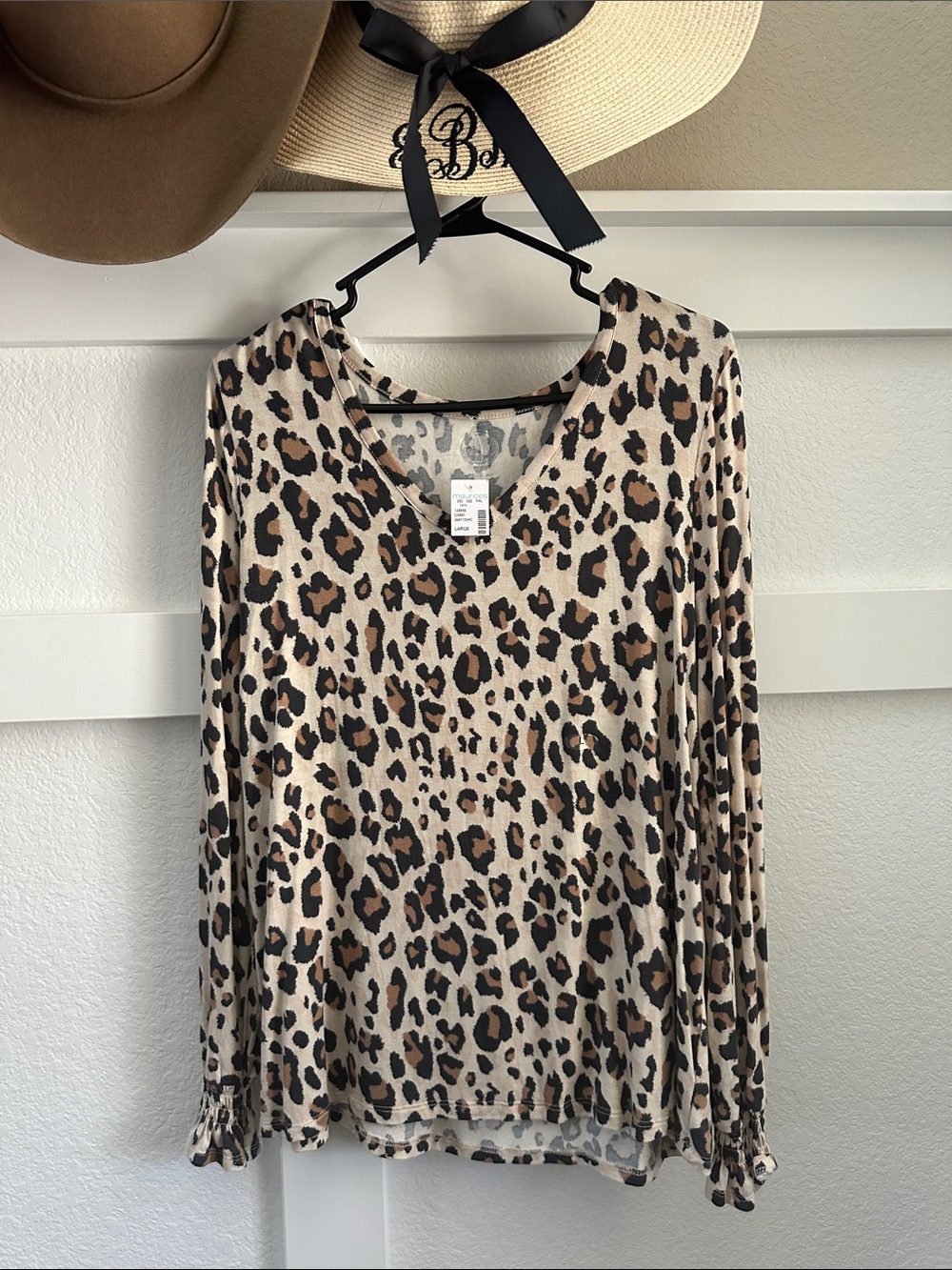 Maurices Leopard Print V-Neck Long Sleeve Top - Beige/Brown/Black